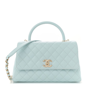 CHANEL Caviar Quilted Small Coco Handle Flap Light Blue