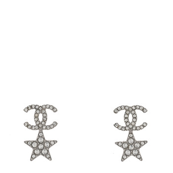 CHANEL Crystal CC Star Earrings Silver
