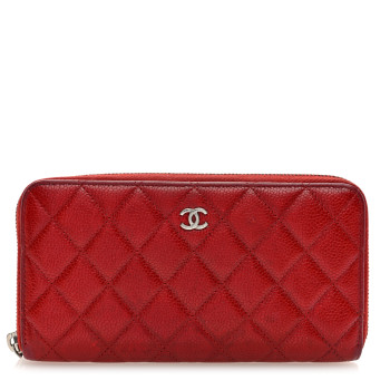 CHANEL Caviar Quilted Large Gusset Zip Around Wallet Red
