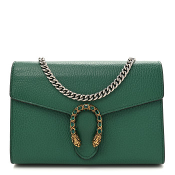 GUCCI Calfskin Mini Dionysus Chain Wallet Emerald