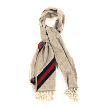 GUCCI Wool Alpaca Monogram Web New Nikky Scarf  Sand Blue