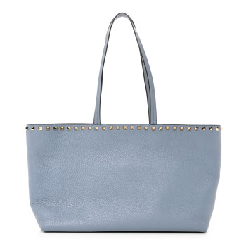 VALENTINO GARAVANI Grained Calfskin Small Rockstud Shoulder Tote Niagara
