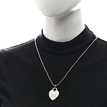TIFFANY Sterling Silver Return To Tiffany Heart Tag Pendant Bead Chain Long Necklace 34"