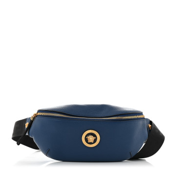VERSACE Grained Calfskin Vanitas Medea Belt Bag Blue