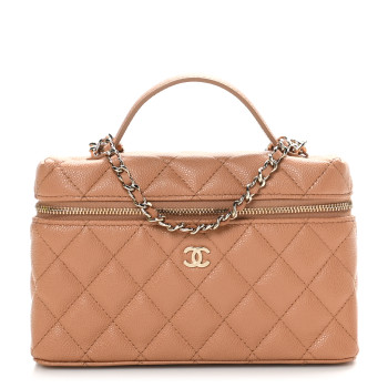 CHANEL Caviar Quilted Top Handle Slim Vanity With Chain Brown