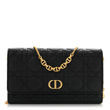 CHRISTIAN DIOR Supple Calfskin Caro Pouch with Chain Black