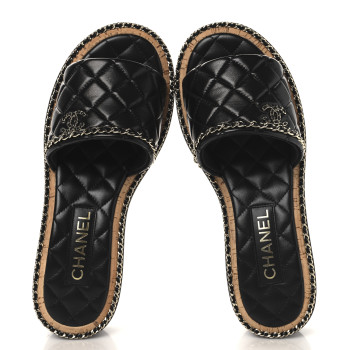CHANEL Lambskin Quilted Chain CC Mules 39 Black