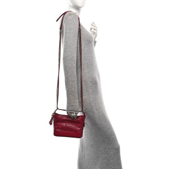 CHANEL Aged Calfskin Quilted Small Gabrielle Hobo Red