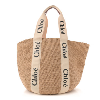 CHLOE Raffia Large Woody Tote White