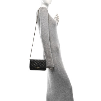 CHANEL Caviar Quilted Golden Class Wallet On Chain WOC Black