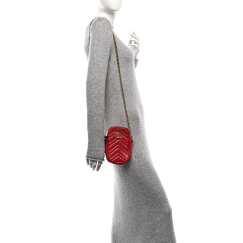 GUCCI Calfskin Matelasse Mini GG Marmont Crossbody Bag Hibiscus Red