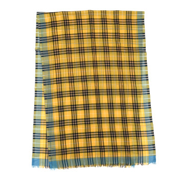 BURBERRY Wool Silk Gauze Check Scarf  Yellow Blue