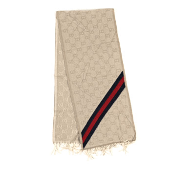 GUCCI Wool Alpaca Monogram Web New Nikky Scarf  Sand Blue