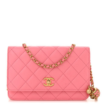 CHANEL Lambskin Quilted CC Pearl Crush Wallet on Chain WOC Pink