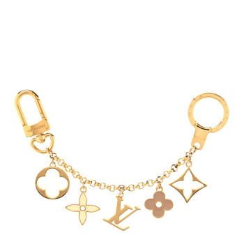 LOUIS VUITTON Brass Enamel Fleur De Monogram Bag Charm Chain Gold