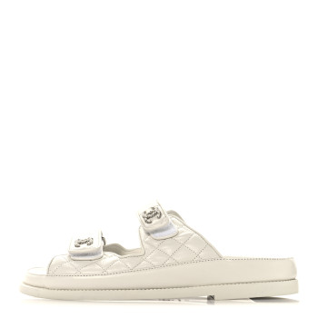 CHANEL Lambskin Quilted Velcro Dad Chain CC Slide Sandals 39 White