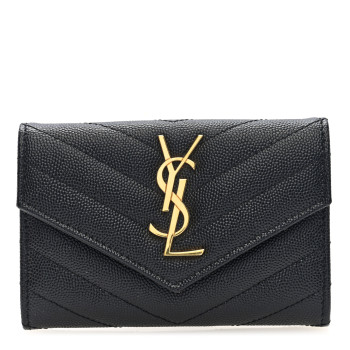 SAINT LAURENT Grain De Poudre Matelasse Chevron Small Monogram Envelope Wallet Black