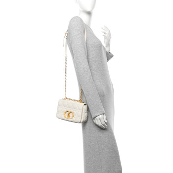 CHRISTIAN DIOR Calfskin Cannage Small Caro Bag Ivory