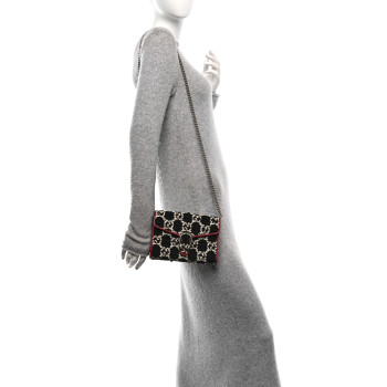 GUCCI Tweed GG Monogram Mini Dionysus Chain Wallet Black White Romantic Cherry