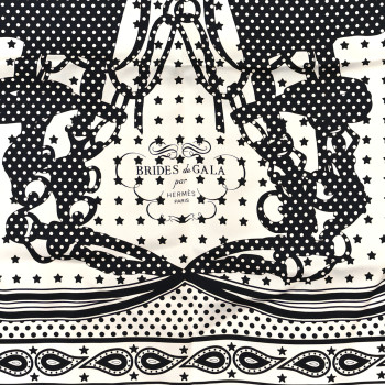 HERMES Silk Brides De Gala Bandana A Pois Scarf 70 White Black