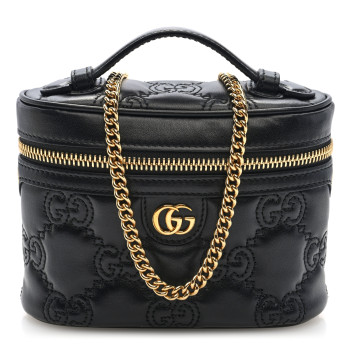 GUCCI Calfskin GG Matelasse Mini Top Handle Bag Black