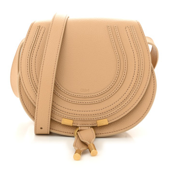 CHLOE Grained Calfskin Small Marcie Saddle Bag Milky Brown
