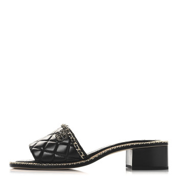 CHANEL Lambskin Quilted Chain CC Mules 39 Black