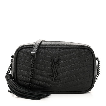 SAINT LAURENT Grain De Poudre Matelasse Monochrome Monogram Mini Lou Camera Bag Black