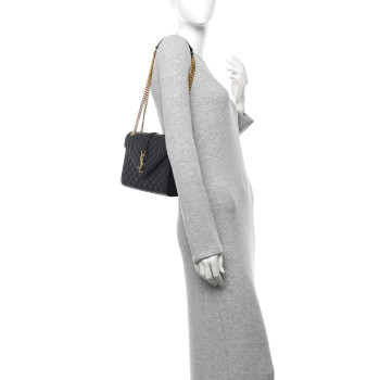 SAINT LAURENT Grain De Poudre Textured Mixed Matelasse Triquilt Medium Monogram Satchel Black