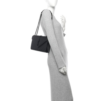 SAINT LAURENT Grain De Poudre Textured Mixed Matelasse Triquilt Medium Monogram Monochrome Satchel Black