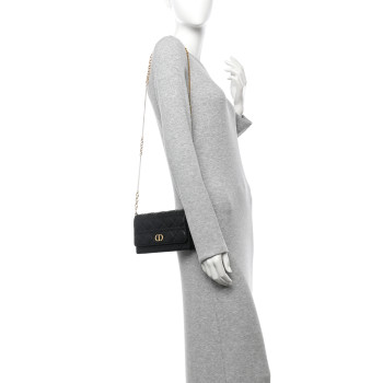 CHRISTIAN DIOR Supple Calfskin Caro Pouch with Chain Black