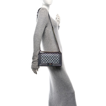 CHANEL Iridescent Goatskin Quilted Medium Boy Flap Purple