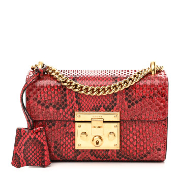 GUCCI Snakeskin Small Padlock Shoulder Bag Red