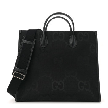GUCCI Monogram Jumbo GG Textured Dollar Calfskin Tote Bag Black
