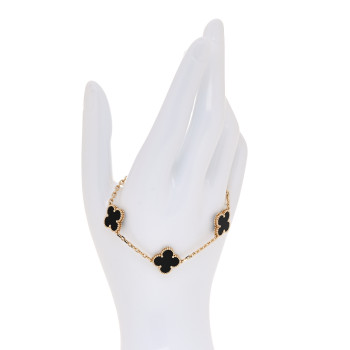 VAN CLEEF & ARPELS 18K Yellow Gold Black Onyx 5 Motifs Vintage Alhambra Bracelet