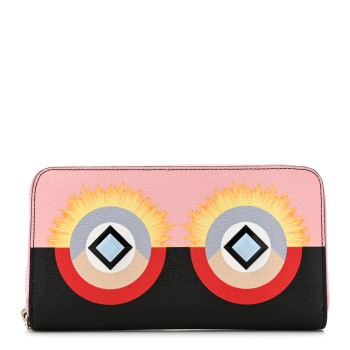 FENDI Vitello Elite Century Hypnoteyes Studded Zip Around Wallet Bubblegum Multicolor