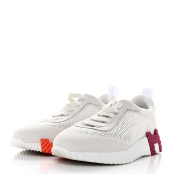 リナシュシュ　Sweety Mingky Open HERMES Air Mesh Suede Goatskin Bouncing Sneakers 37 White
