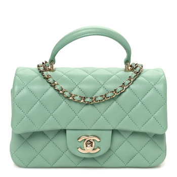 CHANEL Lambskin Quilted Mini Top Handle Rectangular Flap Light Green