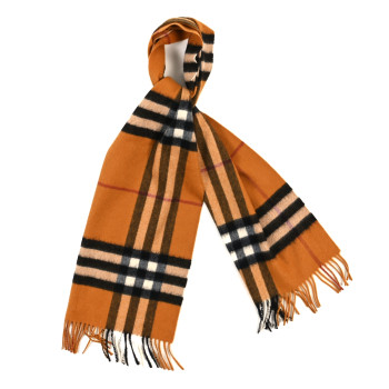 BURBERRY Cashmere Giant Check Fringe Scarf Amber Yellow