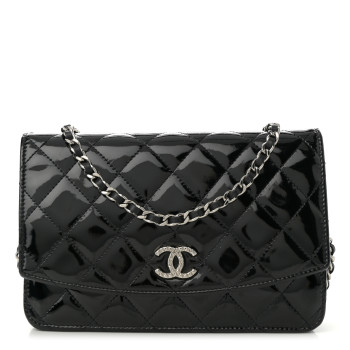 CHANEL Patent Quilted Brilliant Wallet On Chain WOC Black