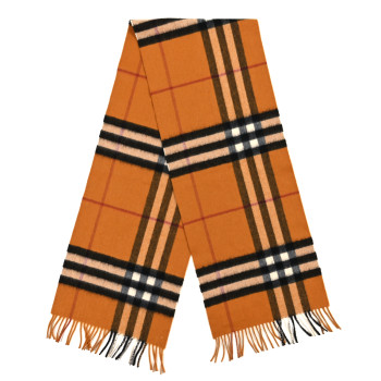 BURBERRY Cashmere Giant Check Fringe Scarf Amber Yellow