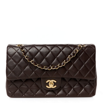 CHANEL Lambskin Quilted Medium Double Flap Dark Brown