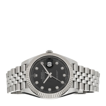 ROLEX Stainless Steel 18K White Gold Diamond 41mm Oyster Perpetual Datejust Watch Dark Rhodium 126334