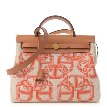 HERMES H Plume Canvas Vache Hunter Circuit 24 Herbag Zip Retourne 31 Orange Mecano Ecru Beige Naturel