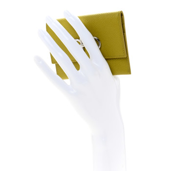 SALVATORE FERRAGAMO Grained Calfskin Flap Card Holder Lemon Grass
