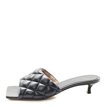 BOTTEGA VENETA Nappa Matelasse Padded Mid Heel Mule Sandals 38.5 Black