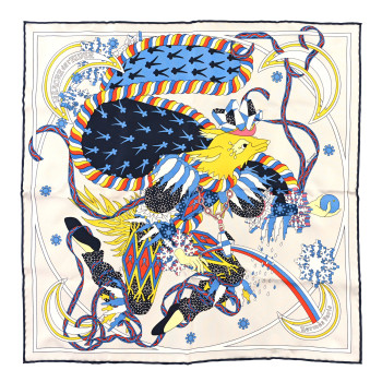 HERMES Silk Le Sacre De L'Hiver Pocket Square Bleu Gris