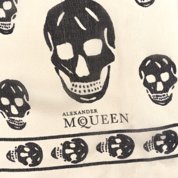 ALEXANDER MCQUEEN Silk Chiffon Skull Scarf Ivory Black