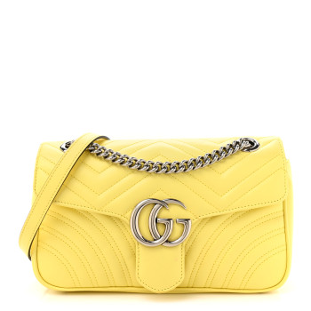 GUCCI Calfskin Matelasse Small GG Marmont Shoulder Bag Banana