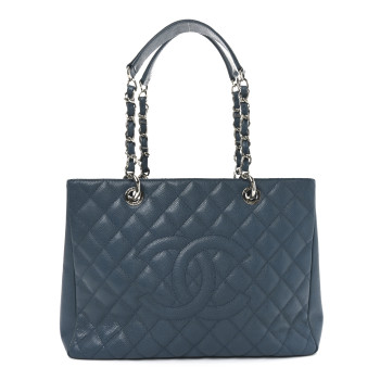 CHANEL Caviar Quilted Grand Shopping Tote GST Dark Blue